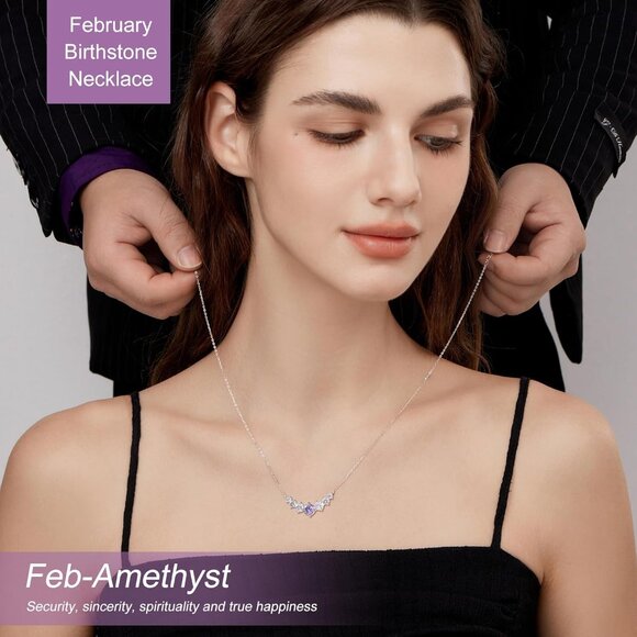 Women's Moissanite Pendant Sterling Silver Gold Plating Purple Necklace - Picture 5 of 6